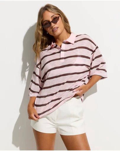 Dazie - Redefined Semi Sheer Striped Polo