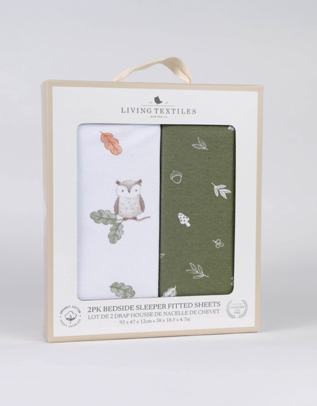 Living Textiles - 2 Pack Organic Bedside Sleeper Fitted Sheet - Fox & Friends