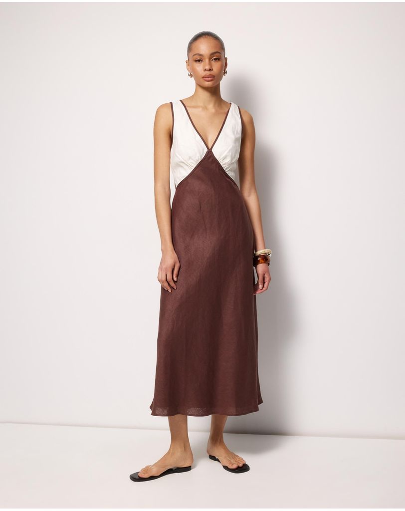 Eila Contrast Linen Slip Midi Dress by AERE Online | THE ICONIC | Australia