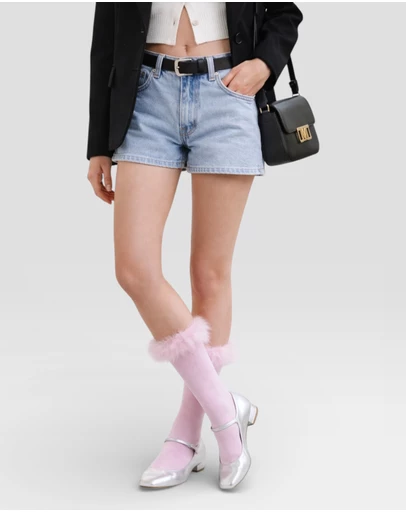 High Heel Jungle - Frou-Frou Faux Fur Trim Combed Cotton Socks