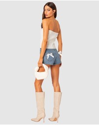EDIKTED - Bow pocket washed denim shorts