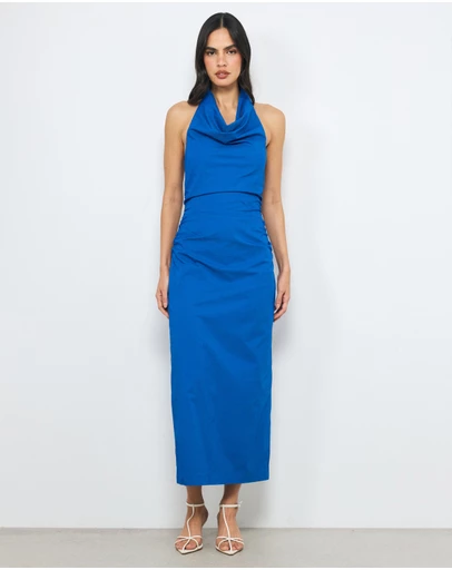 AERE - Calla Draped Neck Cotton Midi Dress