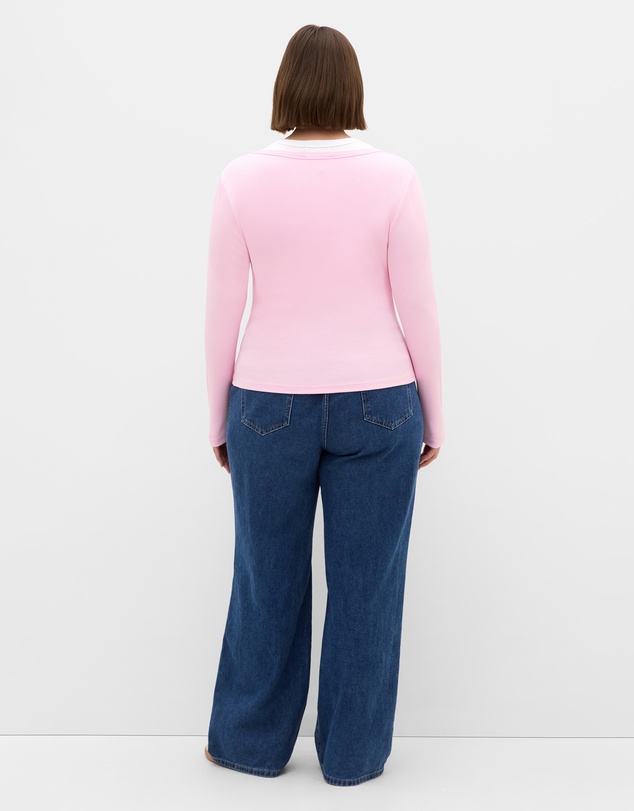 City Chic - Plus size Button Through Knit Top - soft pink
