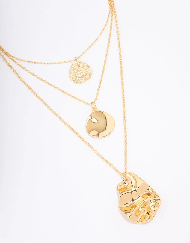 Lovisa - Gold Plated Trio Layered Molten Disc Necklace
