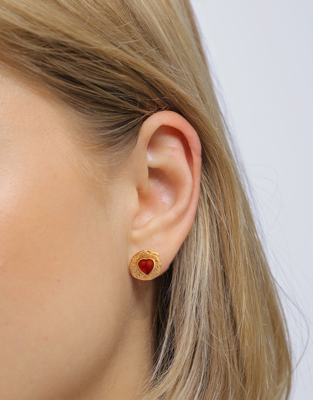 Haze & Glory - ICONIC EXCLUSIVE - Earrings Heart Red Onyx 925 Sterling Silver Gold Plated
