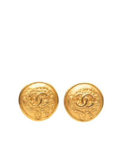 Pre-Loved by Azura Reborn - Pre-Loved Gold Plated CC Grapevine Round Clip on Earrings