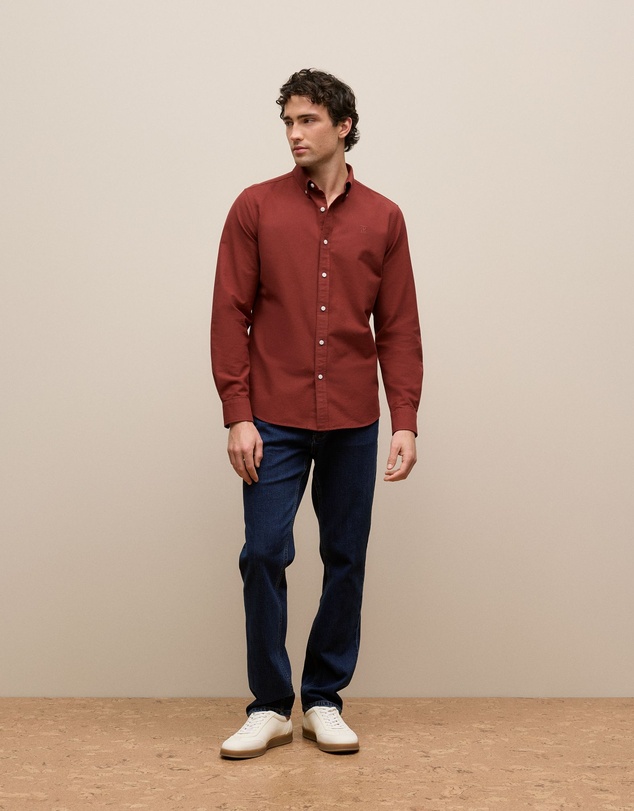 Trenery - Regular Fit Monogram Oxford Shirt in Auburn
