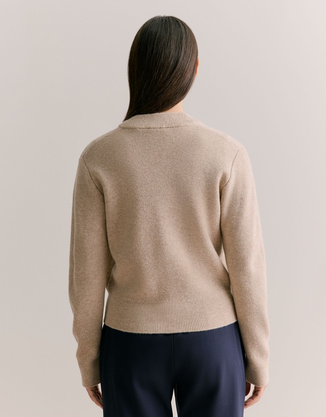 Trenery - Merino Double Knit Zip Bomber Cardigan in Oatmeal Marle