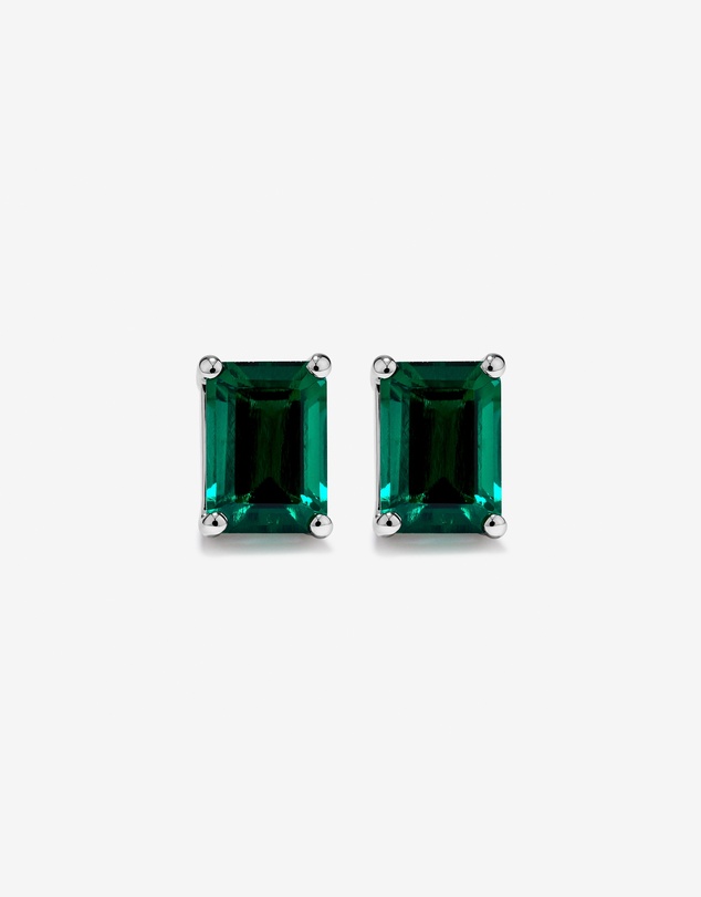Michael Hill - Emerald Cut Green Created Emerald Gemstone Stud Earrings and Pendant Necklace Set in Sterling Silver