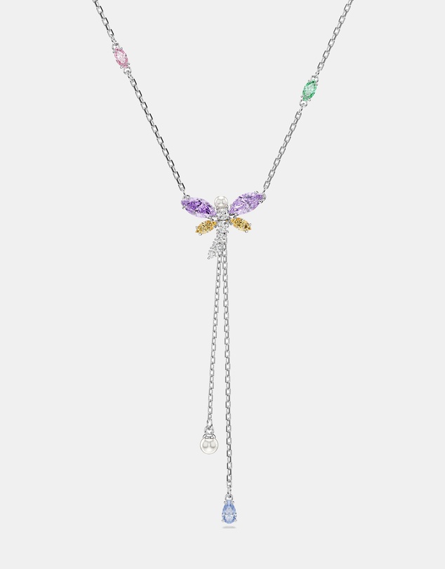 Swarovski - Ariana Grande X Swarovski Y Necklace, Mixed Cuts, Dragonfly, Multicolored, Rhodium Plated