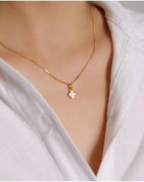 Elli Jewelry - Necklace Cloverleaf Enamel White 925 Sterling Silver Gold Plated