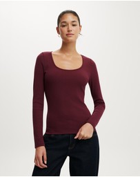 Cotton On - Scoop Neck Rib Long Sleeve Top