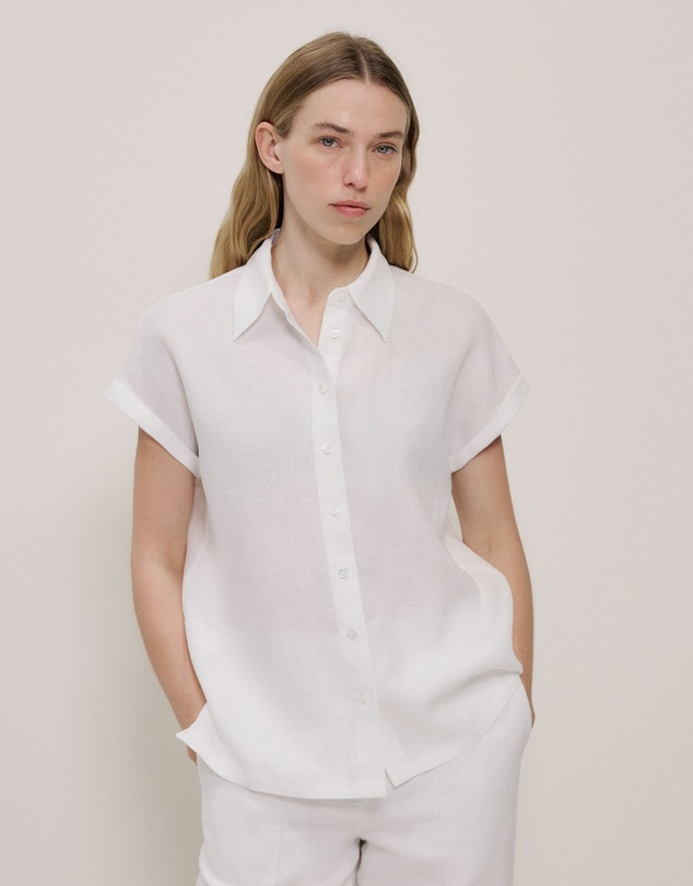 Trenery - Linen Cap Sleeve Shirt in White