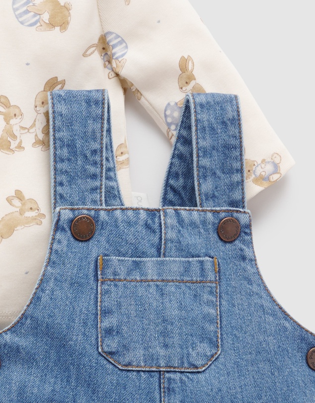 Purebaby - Bunny Denim Overall Set - Kids-Babies