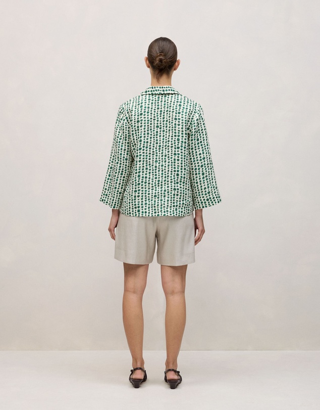 Trenery - Brush Spot Linen Popover Shirt in True Green