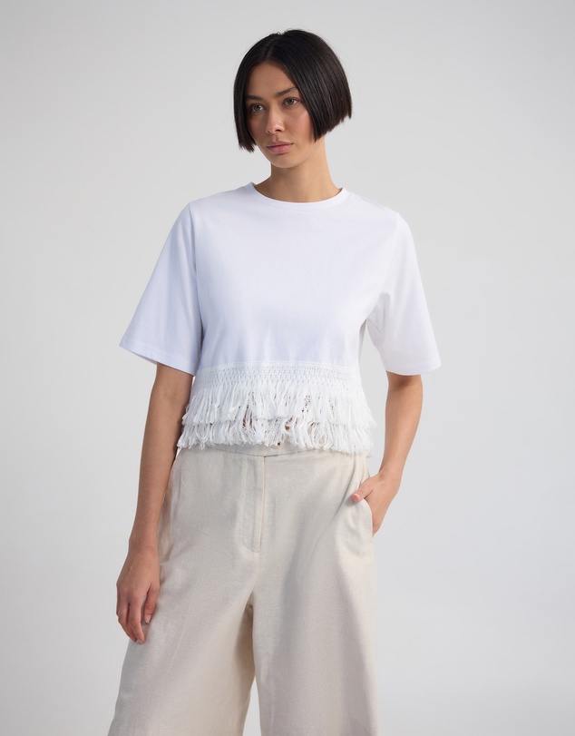 Oxford - Bria Cotton Fringe Trim T-Shirt