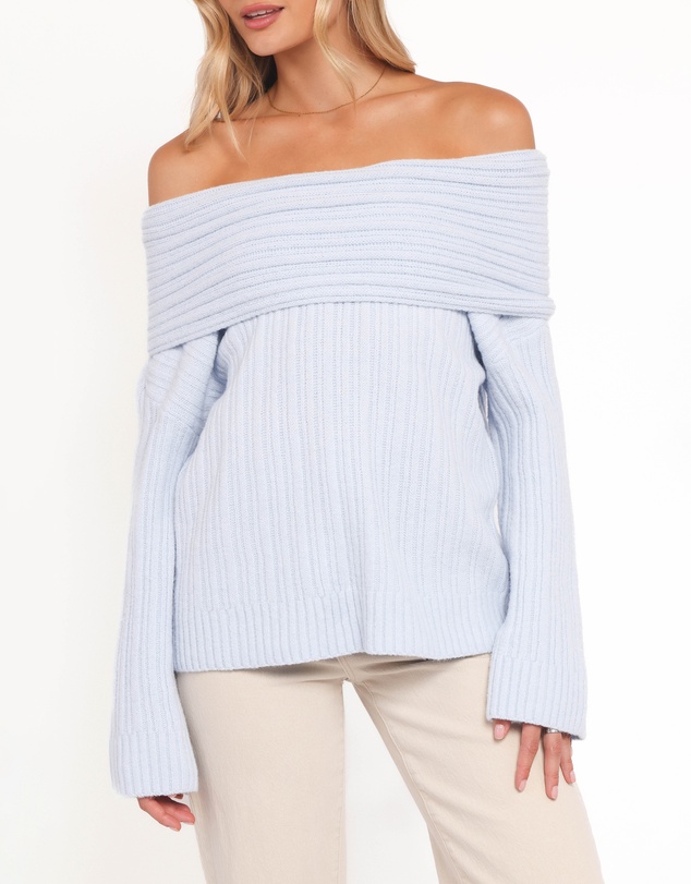 Petal & Pup - Kenny Off Shoulder Knit Sweater - Pale Blue