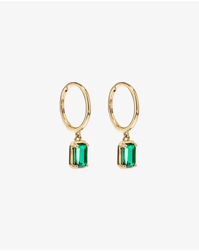 Michael Hill - Created Emerald Gemstone Drop Hoop Earrings in 10kt Yellow Gold