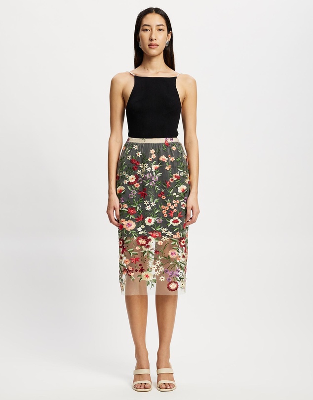 Lindsay Nicholas New York - Floral Sheer Lace Skirt with Underskirt