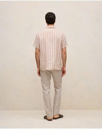 Trenery - Linen Tent Stripe Camp Shirt in Sand