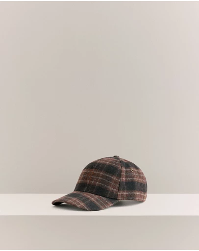 Trenery - Leo Wool Blend Check Monogram Cap in Coffee Bean