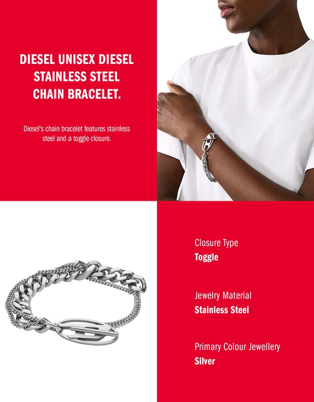 Diesel - Oval D Logo Silver Tone Bracelet