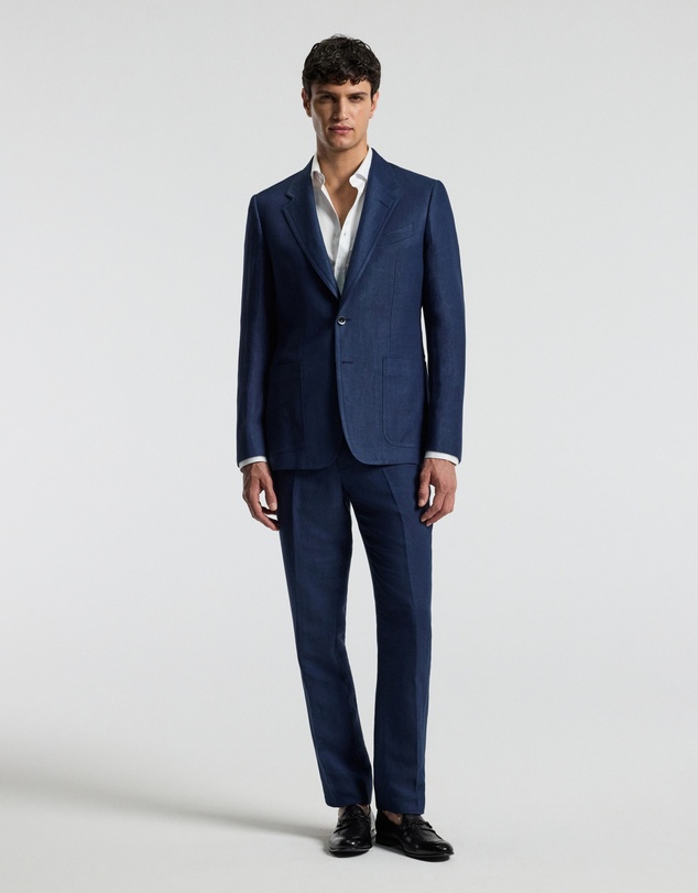 Calibre - Textured Linen Blend Blazer Denim Blue