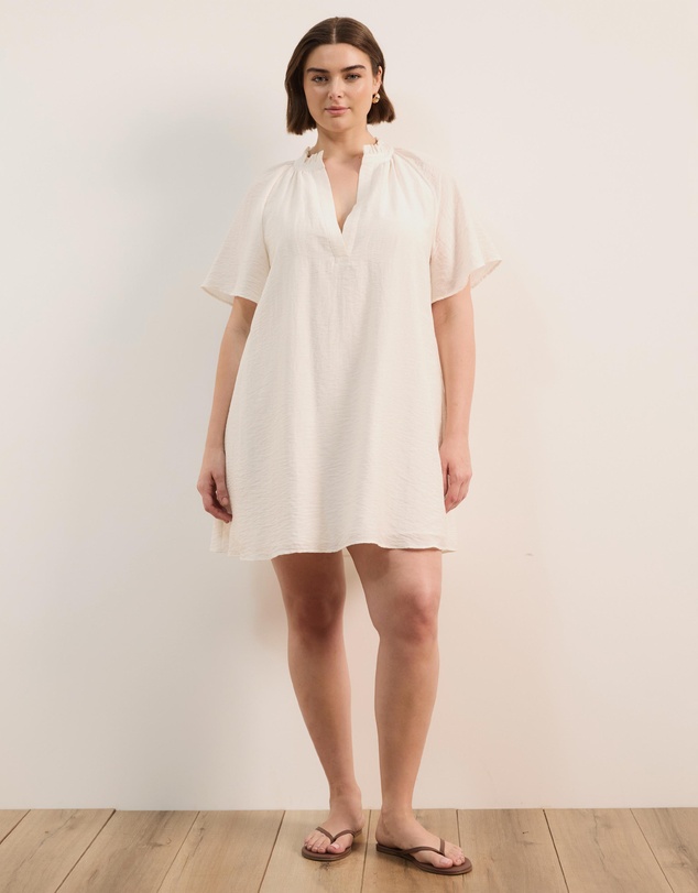 Atmos&Here Curvy - Amina Linen Blend A-Line Mini Dress with Butterfly Sleeve
