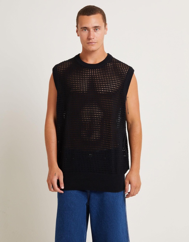 Black Noise White Rain - Lydo Net Knit Vest