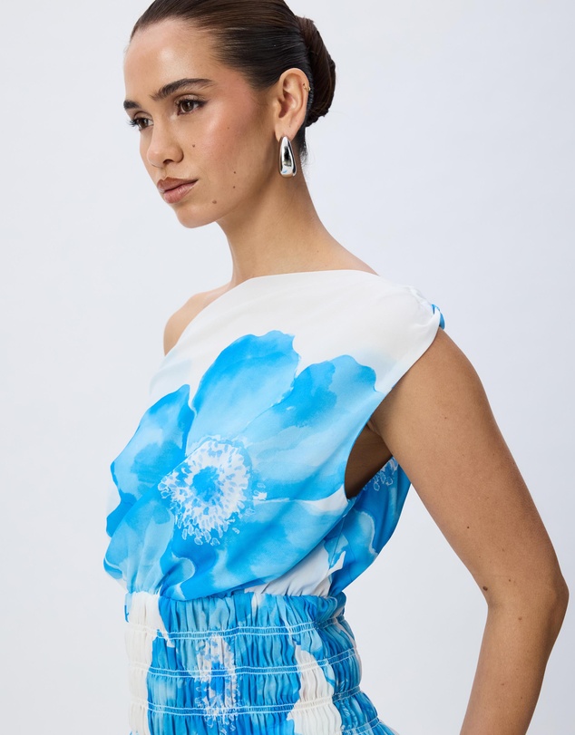 Tussah - Valentina Floral Print Off The Shoulder Shirred Detail Top
