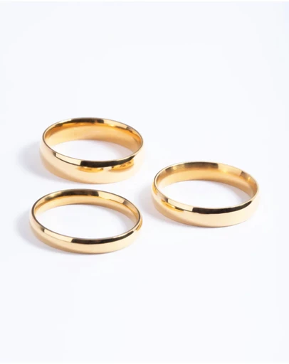Lovisa - Waterproof Gold Plated Stainless Steel Plain Band Ring Pack