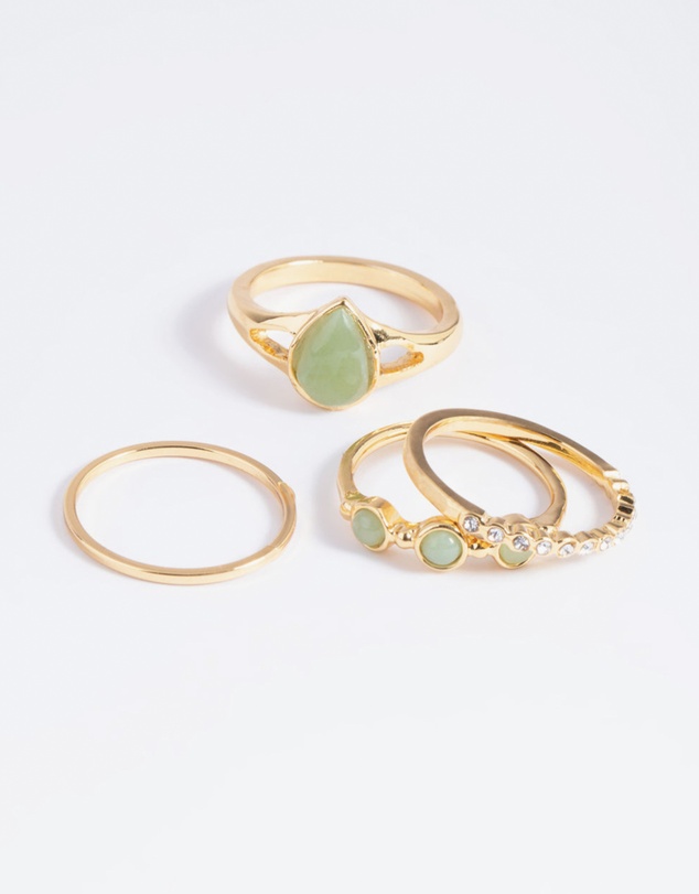 Lovisa - Gold Plated Diamante Pear Ring Stack Pack