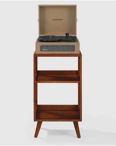 Crosley - Crosley Voyager Bluetooth Portable Turntable + Crosley Asheville Stand Bundle- Tan