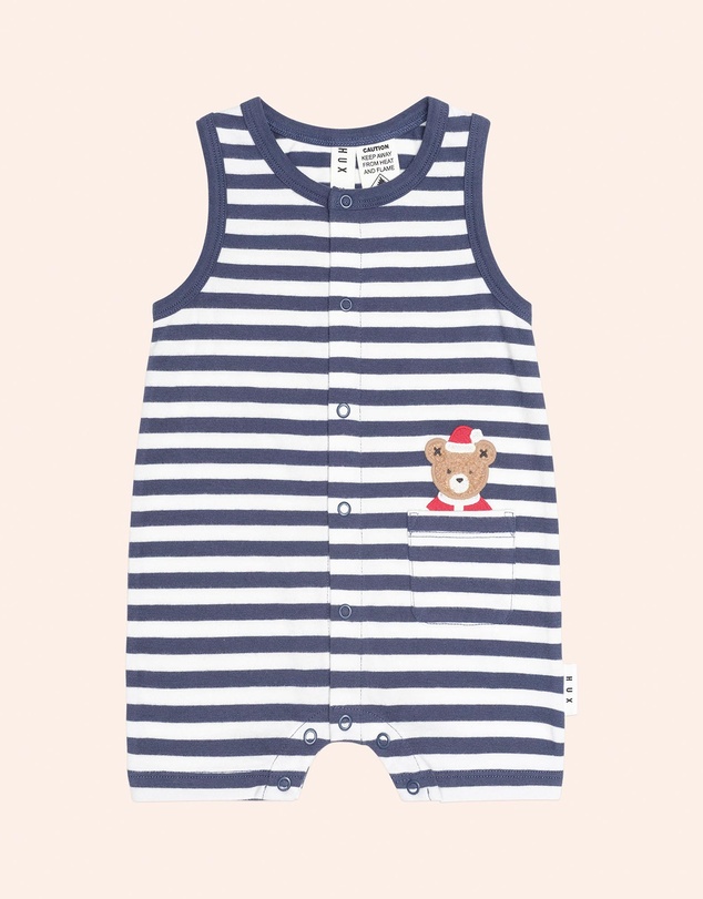 Huxbaby - Christmas Stripe Father Huxmas Sless Romper - Babies