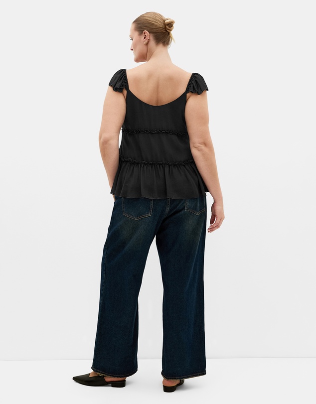 City Chic - Plus size Bryn Frill Tie Top - black