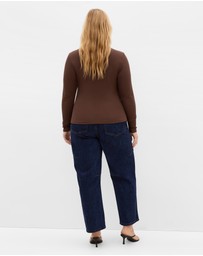 City Chic - Plus size Button Through Knit Top - chocolate