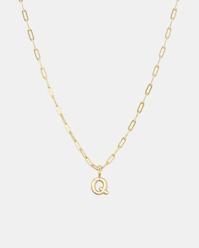 Luna Rae - Gold Vermeil - Paperclip Bubble Letter Q Necklace