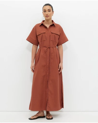 Calli - Linen Blend Seamed Midi Dress