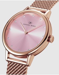 August Berg - Serenity Petite Rose Gold Blossom Pink Mesh 28mm