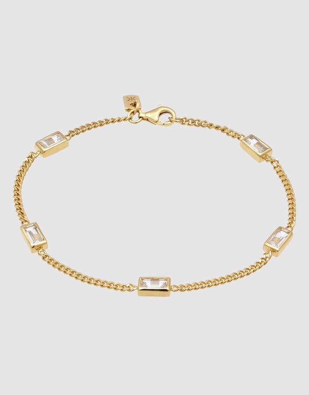 Kuzzoi - ICONIC EXCLUSIVE - Bracelet Male Rectangle Topaz White 925 Sterling Silver Gold Plated