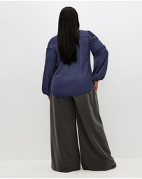 City Chic - Plus size Drama Queen Long Sleeve Shirt - navy
