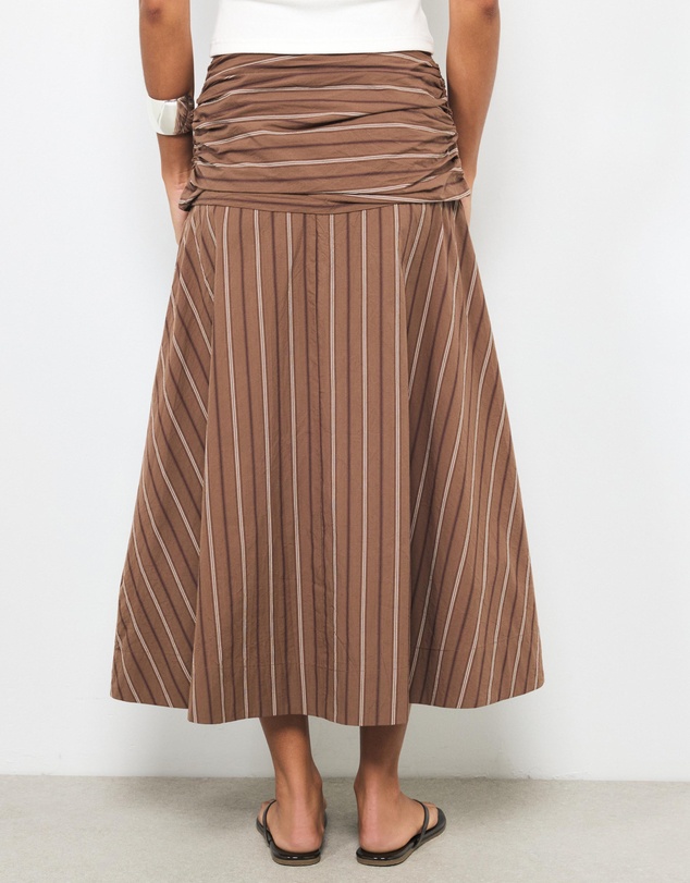 AERE - Sara Stripe Poplin Midi Skirt