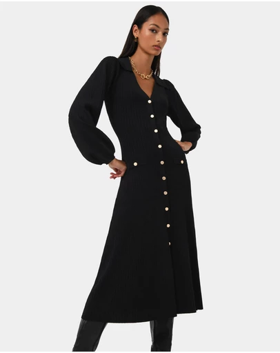 Forcast - Lara Collar Midi Knit Dress