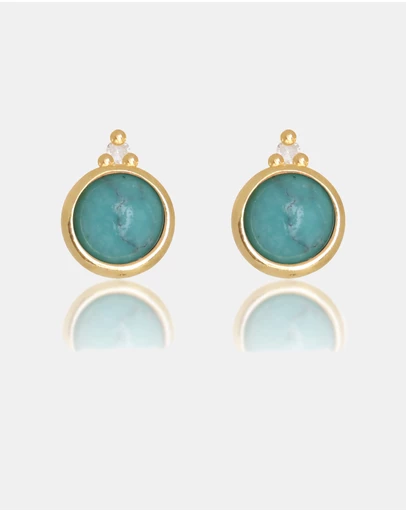 Georgini - Natural Turquoise And Two Natural Diamond December Gold Earrings