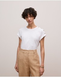 Trenery - Linen Cotton Button Detail T-shirt in White