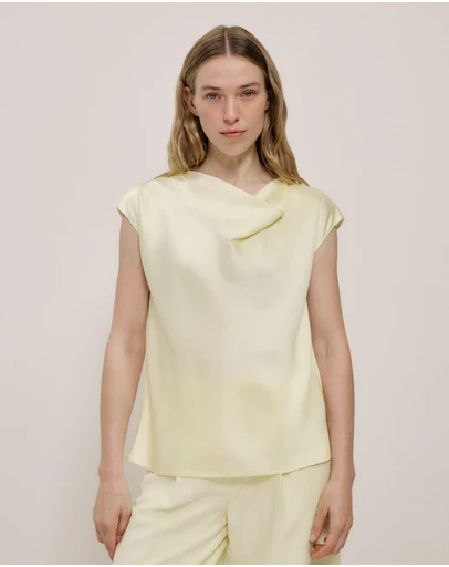 Trenery - Satin Cowl Neck Blouse in Faint Yellow