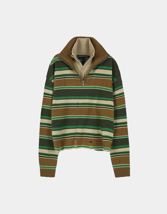 Andersson Bell - Double Layered Stripe Half Zip-Up Sweater