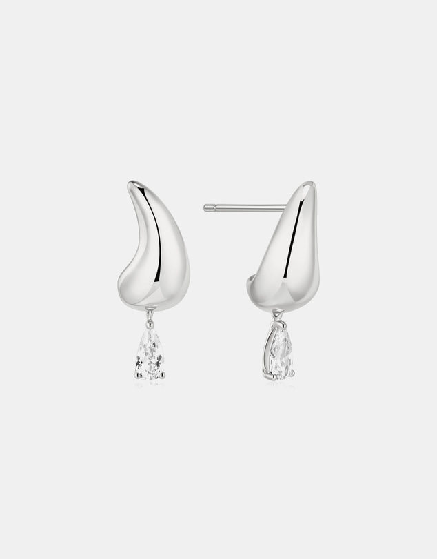 Ania Haie - Silver Curved Teardrop Dangle Stud Earrings