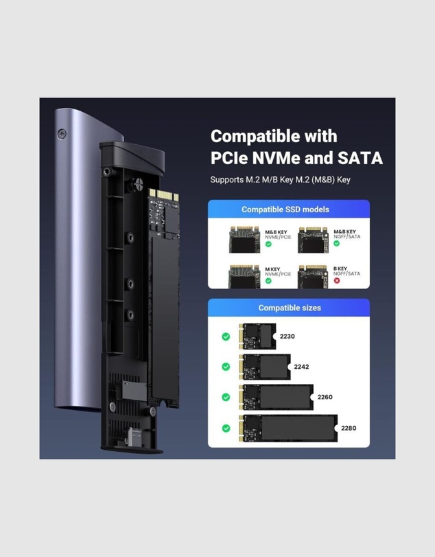 Ugreen - UGREEN M.2 NVMe SATA SSD Enclosure 10Gbps USB 3.2 Gen2 for 2230 2242 2260 2280 SSDs PC Mac Android