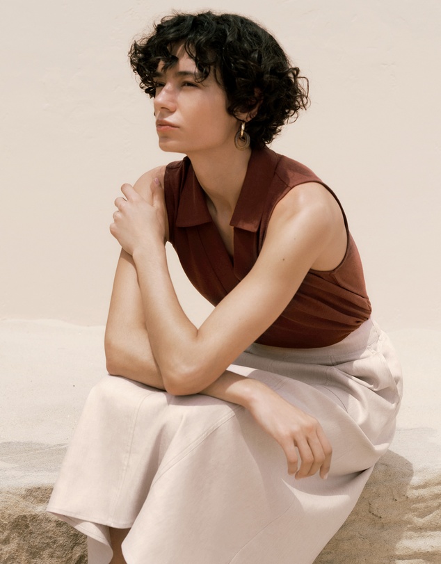 Trenery - Linen Cotton Knit Collared Tank in Espresso
